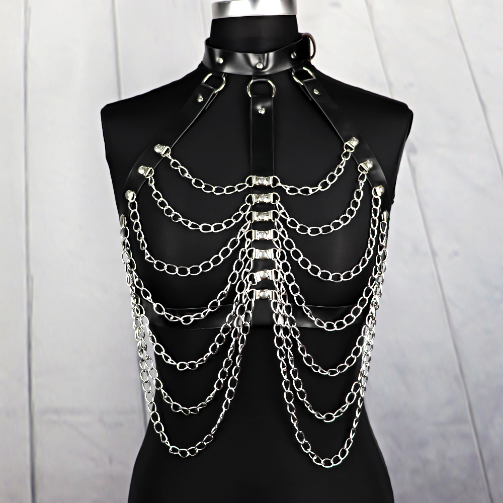 UYEE-Arnês Sexy para Mulheres, Cadeia Corporal Prateada, Lingerie Bondage de Couro PU, Cinto Punk Sword, Roupa Interior BDSM, Roupas Góticas Rave