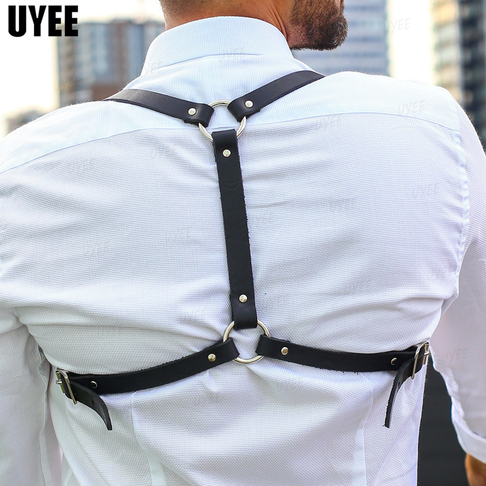 UYEE-Goth Techwear PU Arnês de Couro para Homens, Cinto Punk, Suspensórios de Moda, Cadeia Body Cage, Correias Ajustáveis, Acessórios Jeans, Moda Y2K