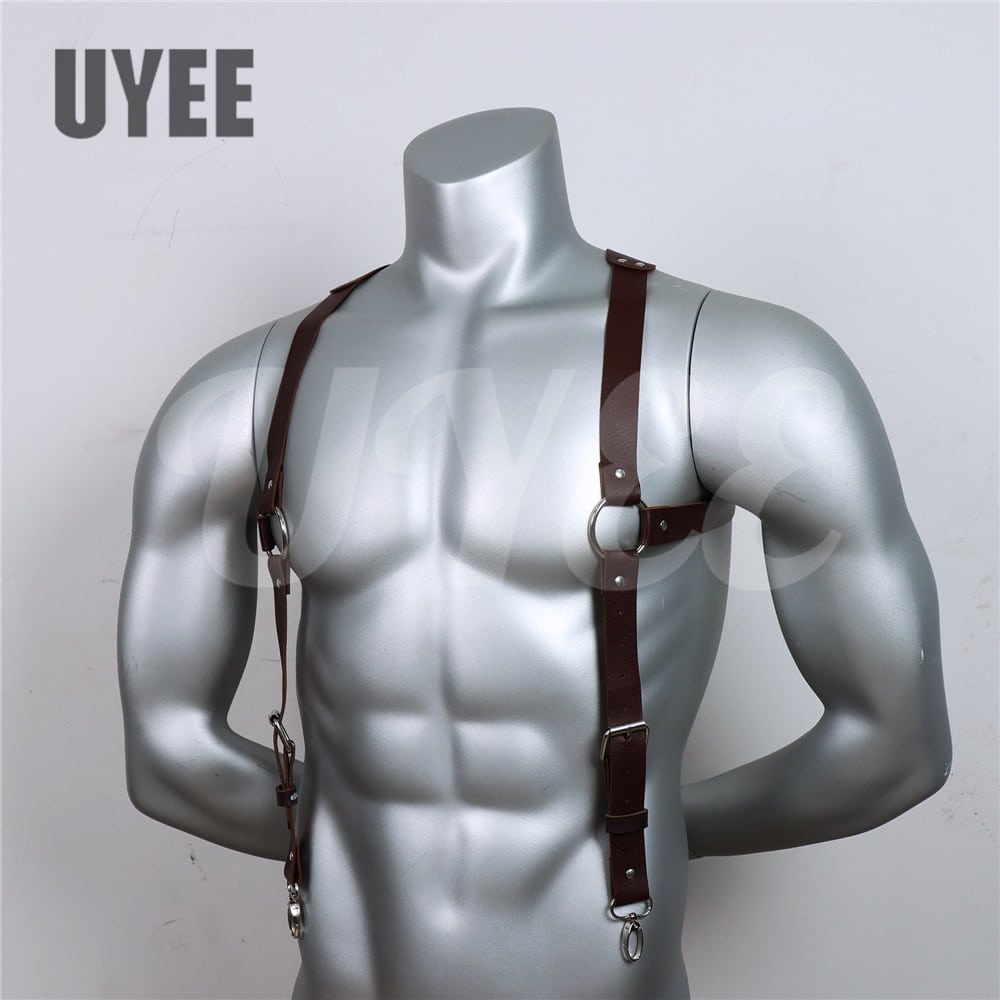 Uyee punk moda pu suspensórios de couro para homens camisa calças fivela cintos ajustáveis correias colete cintas arnês rave fetiche