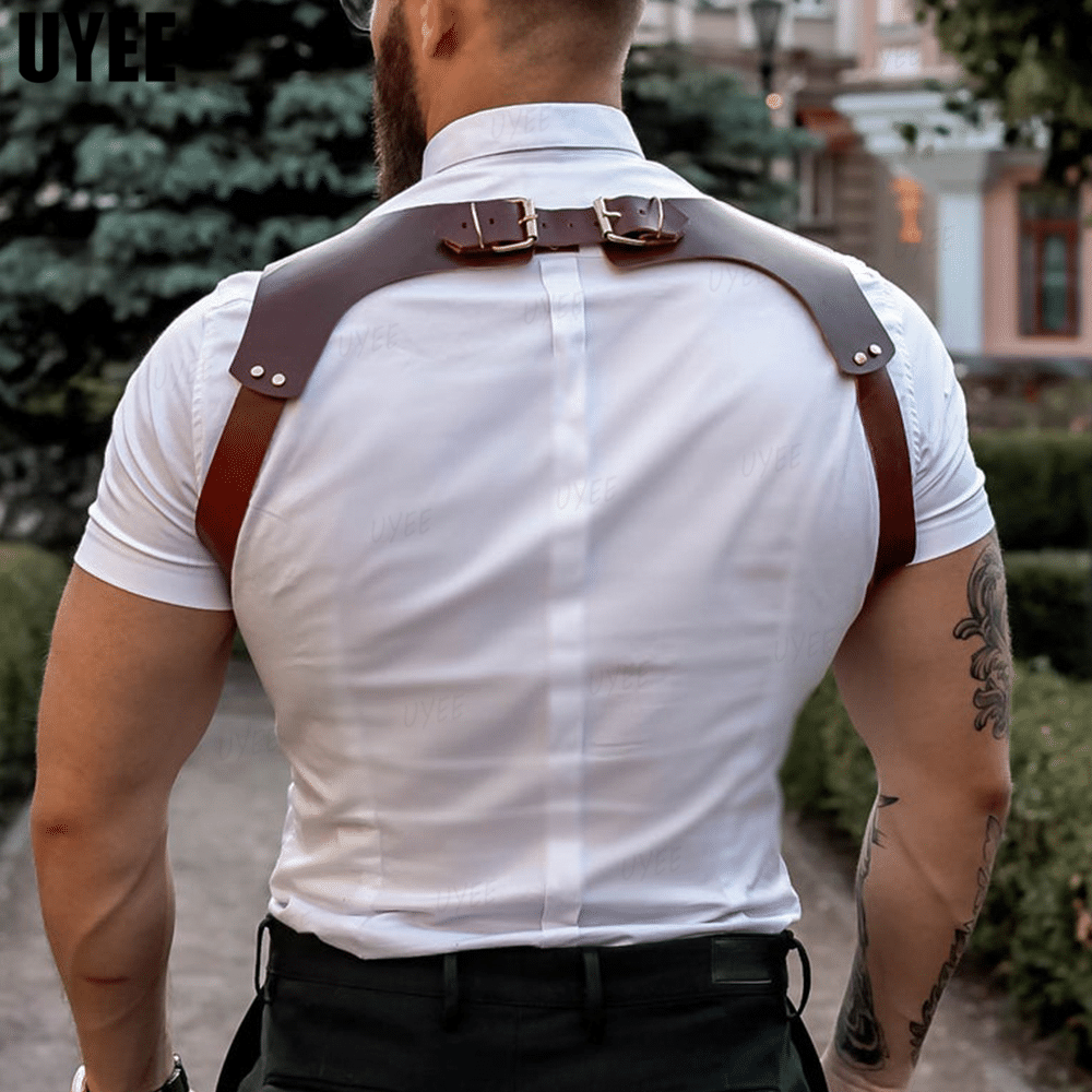 Uyee punk moda pu suspensórios de couro para homens camisa calças fivela cintos ajustáveis correias colete cintas arnês rave fetiche
