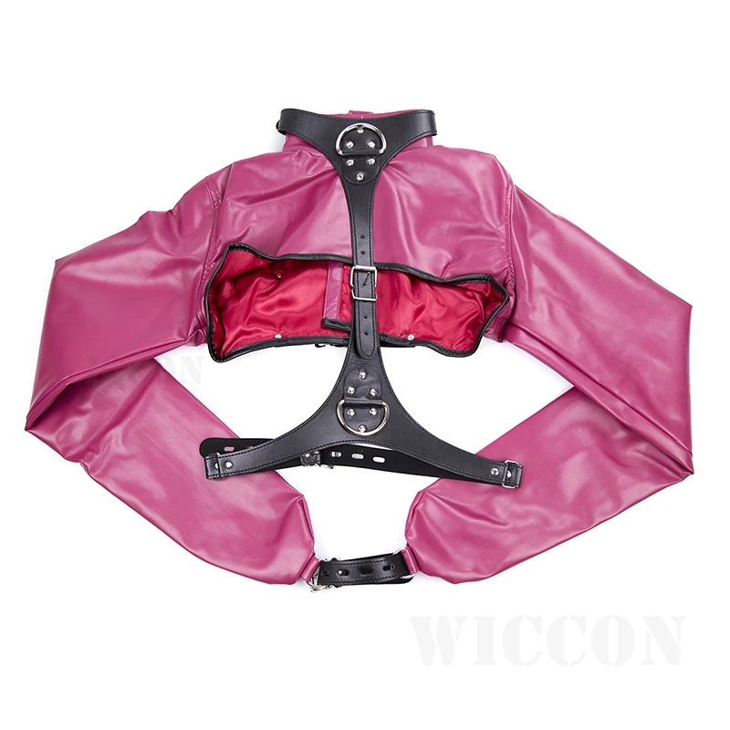 Women Black Red Sexy Open Breast Cupless Leather Bondage Strait Jacket Top Women's Restraint Straight Jacket Halloween Costume