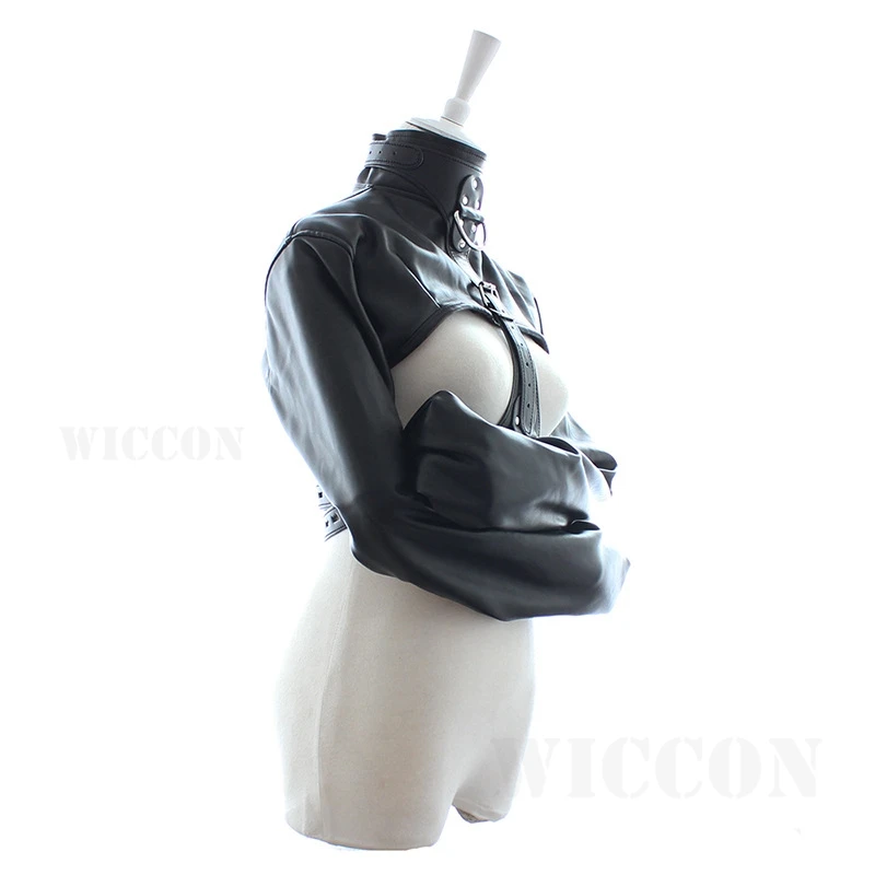 Women Black Red Sexy Open Breast Cupless Leather Bondage Strait Jacket Top Women's Restraint Straight Jacket Halloween Costume