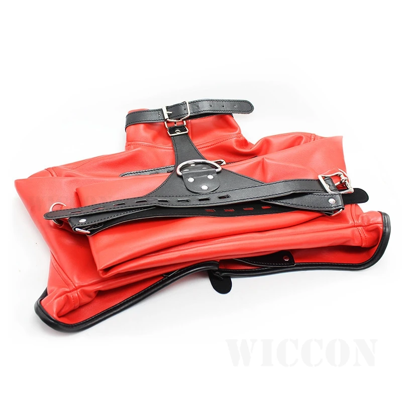 Women Black Red Sexy Open Breast Cupless Leather Bondage Strait Jacket Top Women's Restraint Straight Jacket Halloween Costume