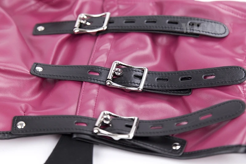 Women Black Red Sexy Open Breast Cupless Leather Bondage Strait Jacket Top Women's Restraint Straight Jacket Halloween Costume