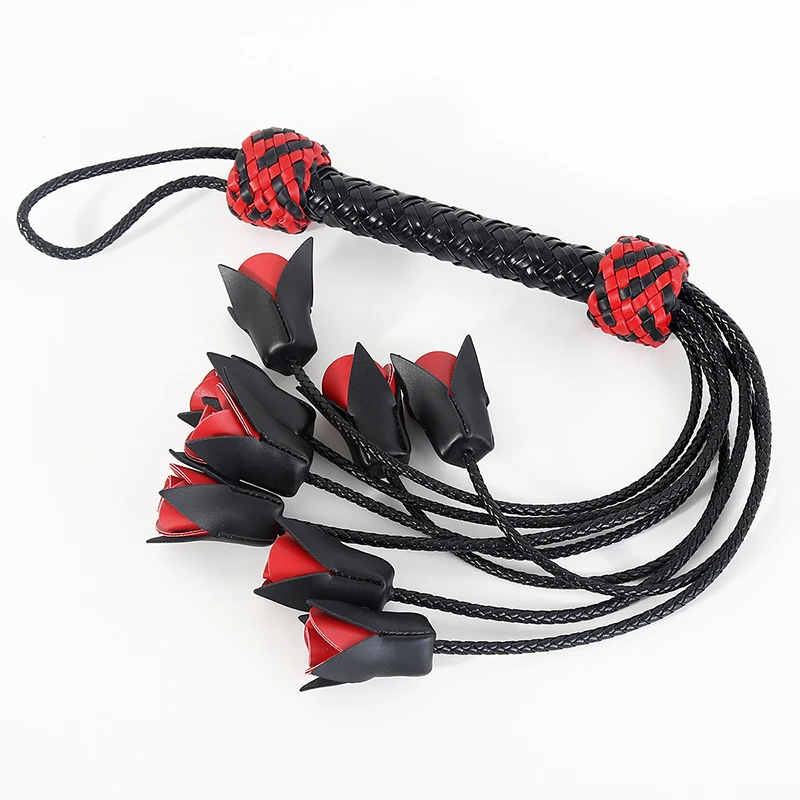64.5cm Leather Handle Rose Top Horse Whip Riding Crop Flogger Paddle Slapper Horse Training Dressage Whips