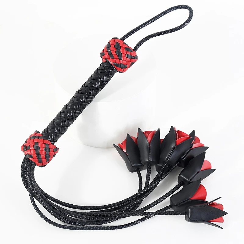 64.5cm Leather Handle Rose Top Horse Whip Riding Crop Flogger Paddle Slapper Horse Training Dressage Whips