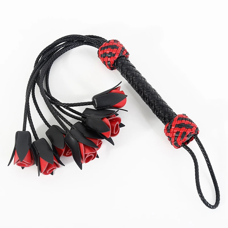64.5cm Leather Handle Rose Top Horse Whip Riding Crop Flogger Paddle Slapper Horse Training Dressage Whips