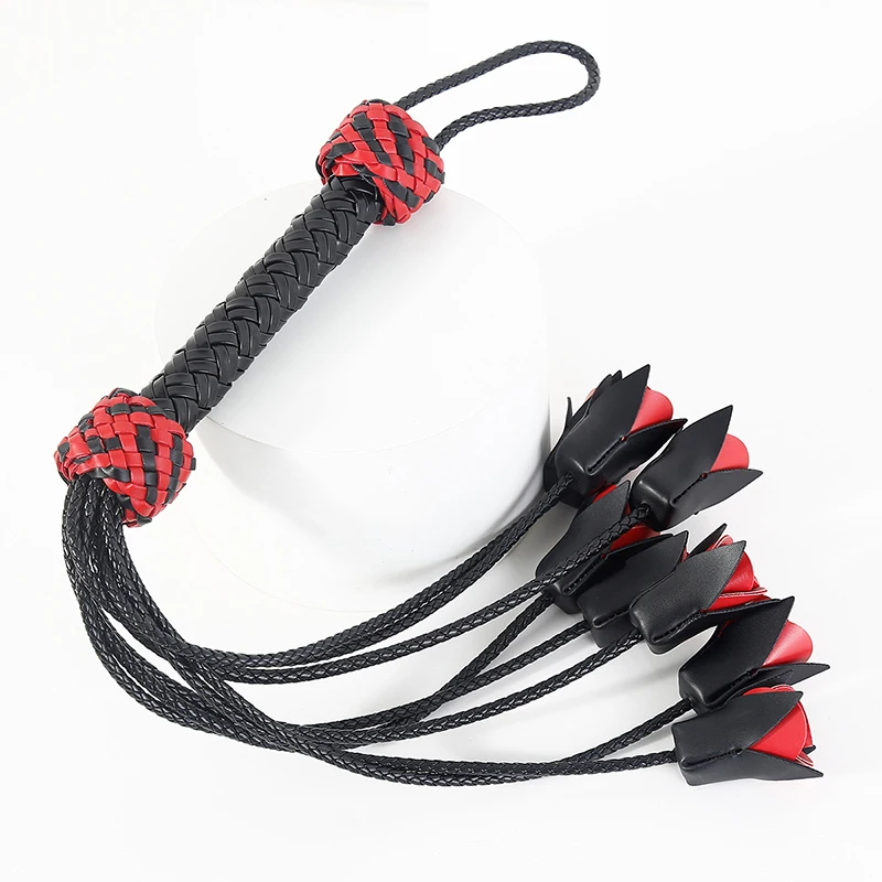 64.5cm Leather Handle Rose Top Horse Whip Riding Crop Flogger Paddle Slapper Horse Training Dressage Whips