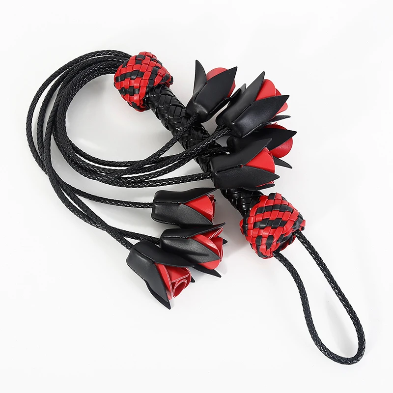 64.5cm Leather Handle Rose Top Horse Whip Riding Crop Flogger Paddle Slapper Horse Training Dressage Whips