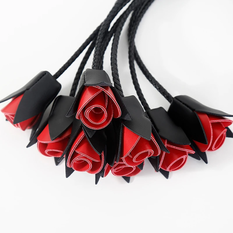 64.5cm Leather Handle Rose Top Horse Whip Riding Crop Flogger Paddle Slapper Horse Training Dressage Whips