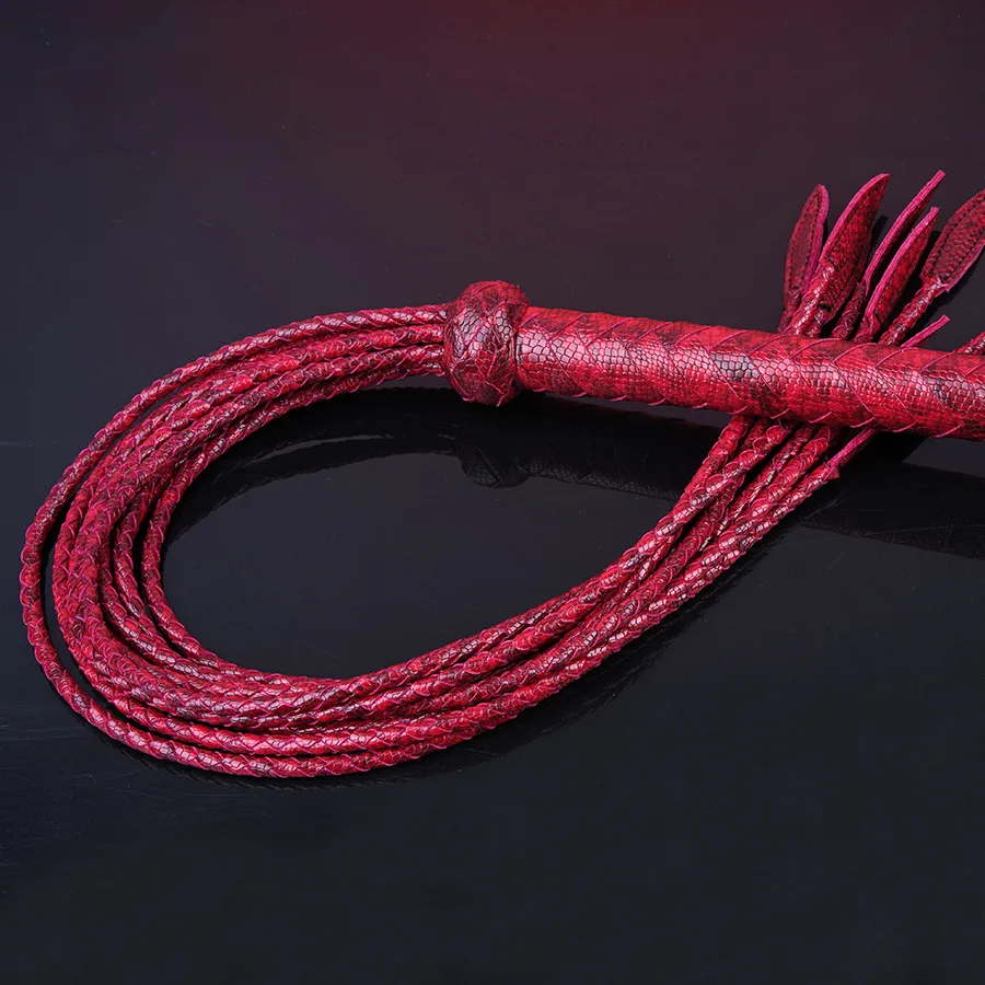 82CM Genuine Leather Submissive Horse Crop Horse Whip, Horse Training Real Leather Whips, Snake pattern Leather Covered Handle