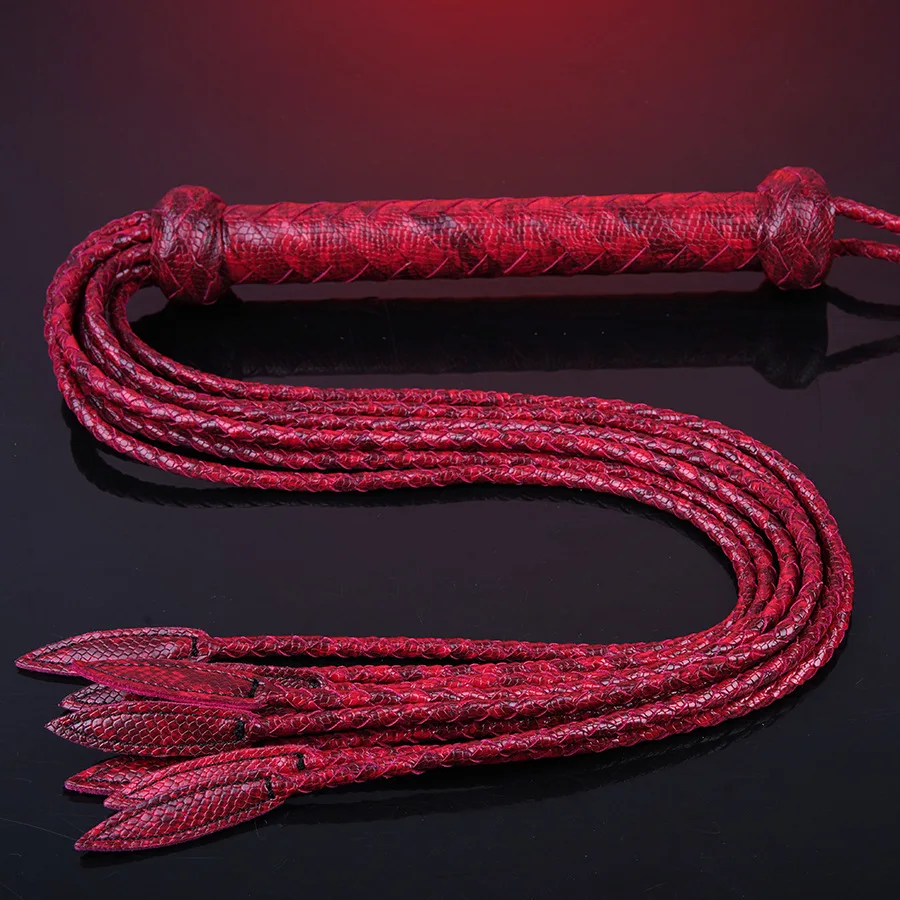 82CM Genuine Leather Submissive Horse Crop Horse Whip, Horse Training Real Leather Whips, Snake pattern Leather Covered Handle