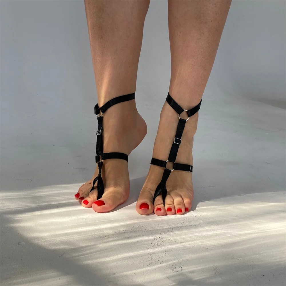 Ingemark Gothic Black Elastic Band Bandage Anklet Bracelet for Women High Heel Summer Barefoot Ankle Sandals Prom Foot Jewelry