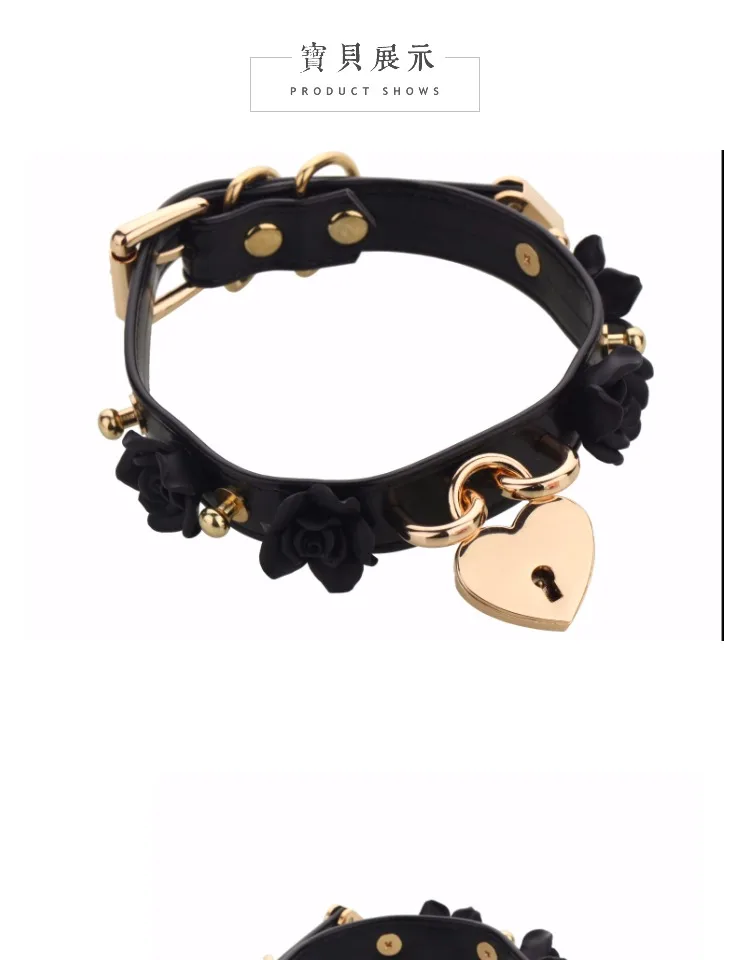 DDLG Choker Collar Punk Cosplay Rose Flower PU Leather Necklace Choker