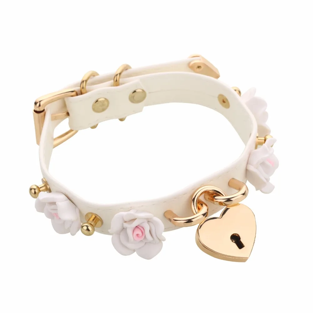 DDLG Choker Collar Punk Cosplay Rose Flower PU Leather Necklace Choker