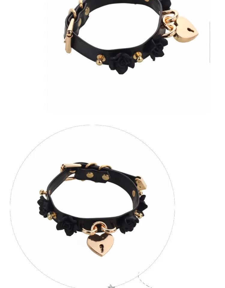 DDLG Choker Collar Punk Cosplay Rose Flower PU Leather Necklace Choker